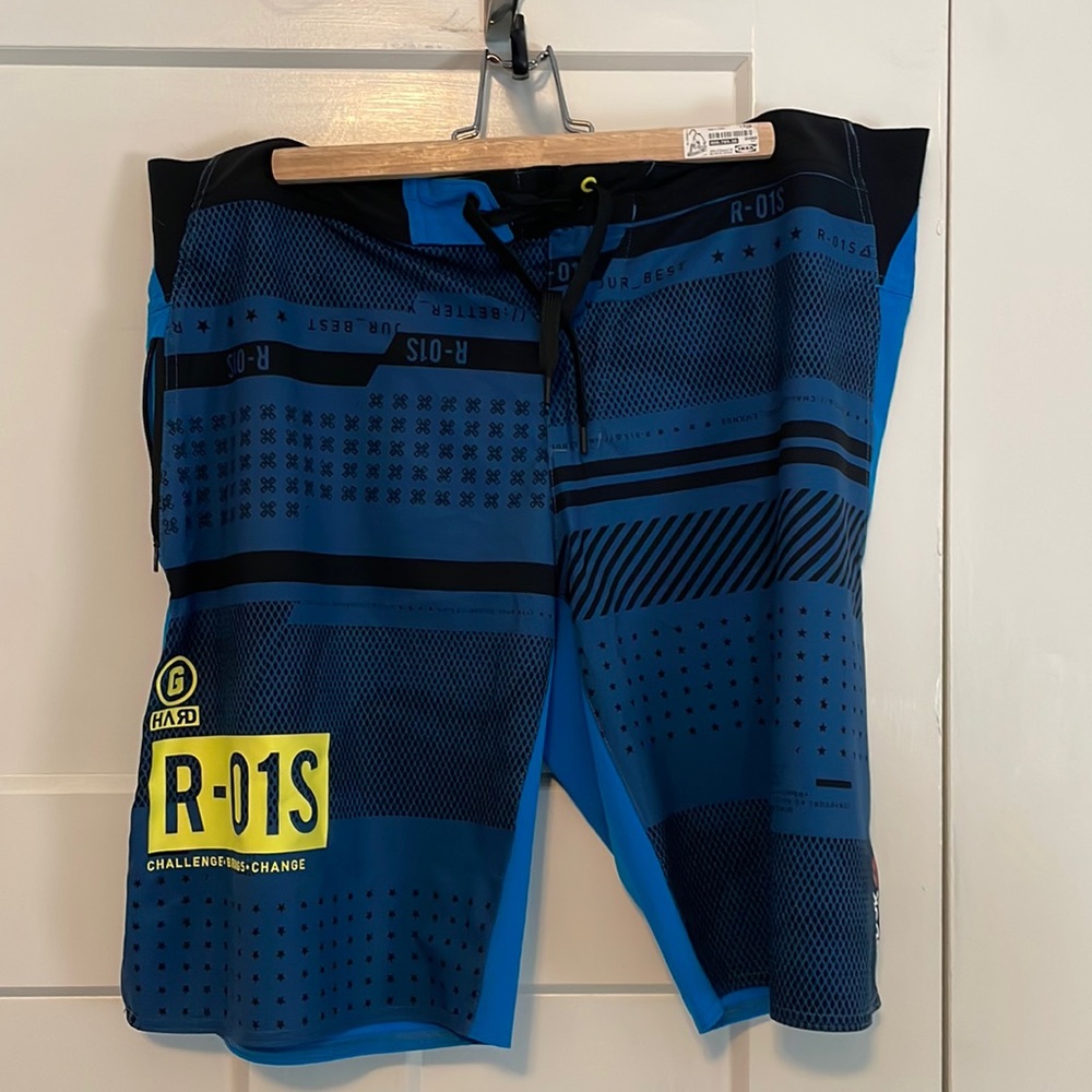 Bright Blue and Black Reebok CrossFit Speedwick Board Shorts in Large 36